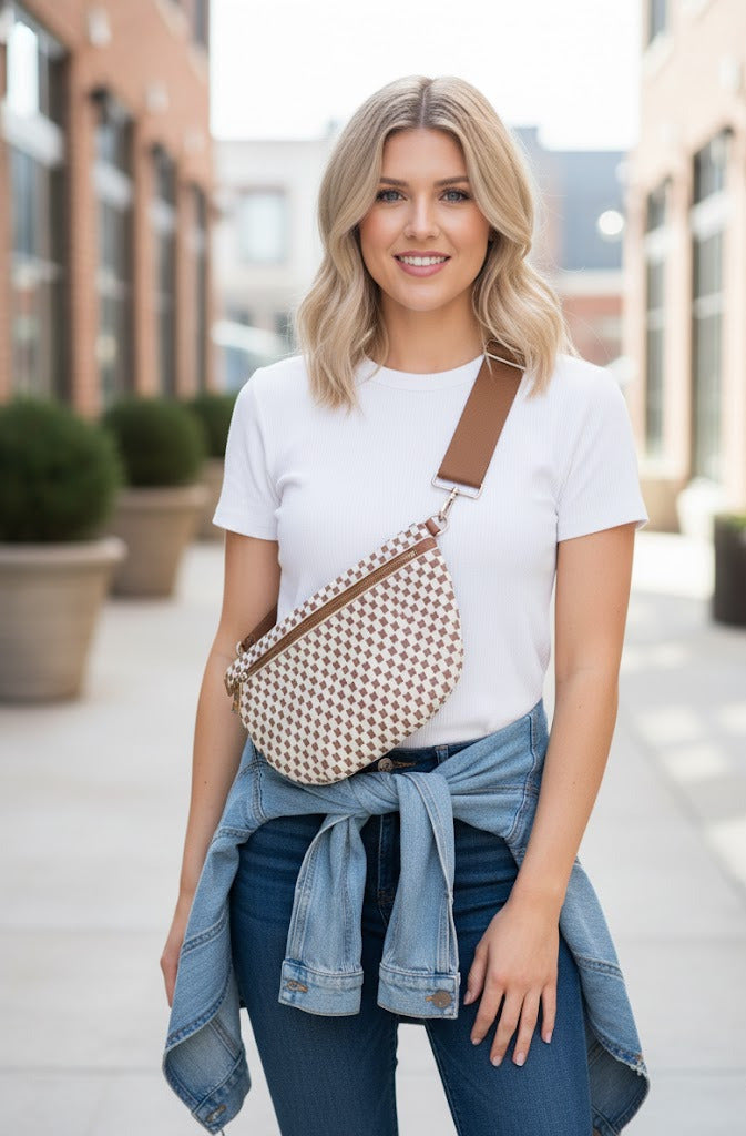 Westlyn Woven Bum Bag- Checkered Brown