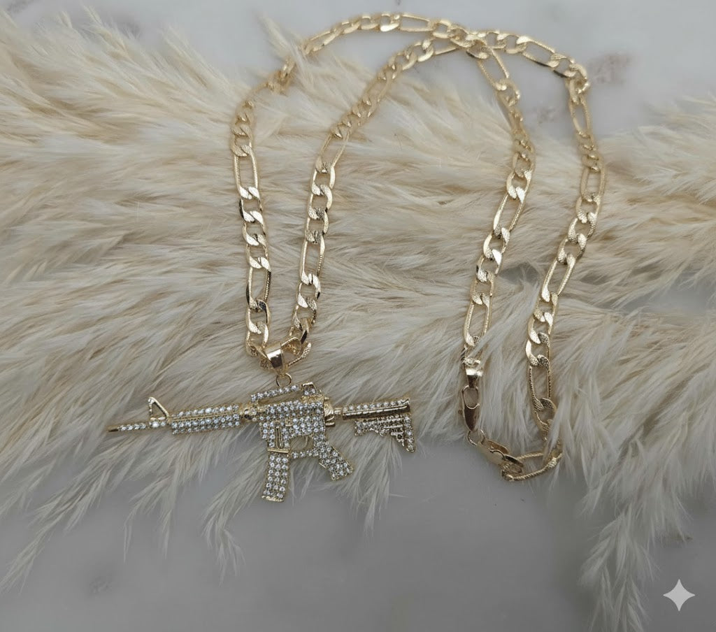 18K Gold Filled M15 Gun with Diamond Cut Figaro