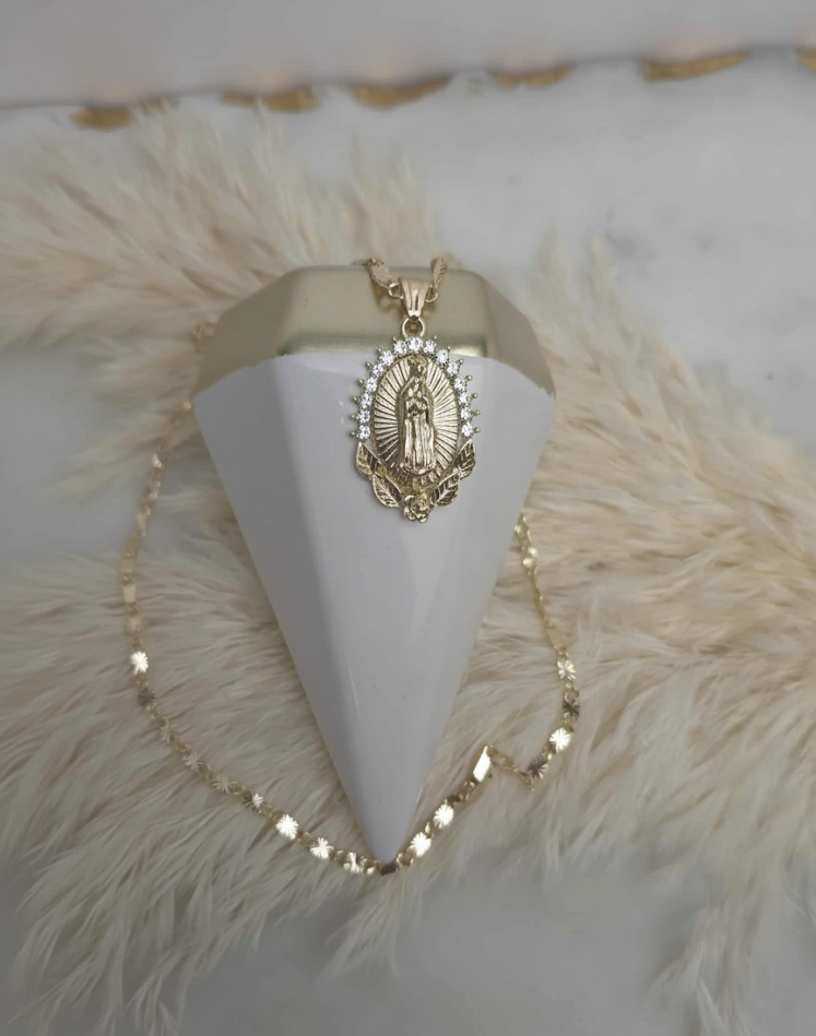 Mother Mary Criss Cut Mirror Necklace