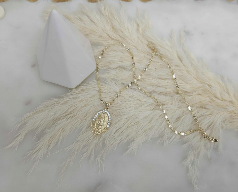 Mother Mary Criss Cut Mirror Necklace