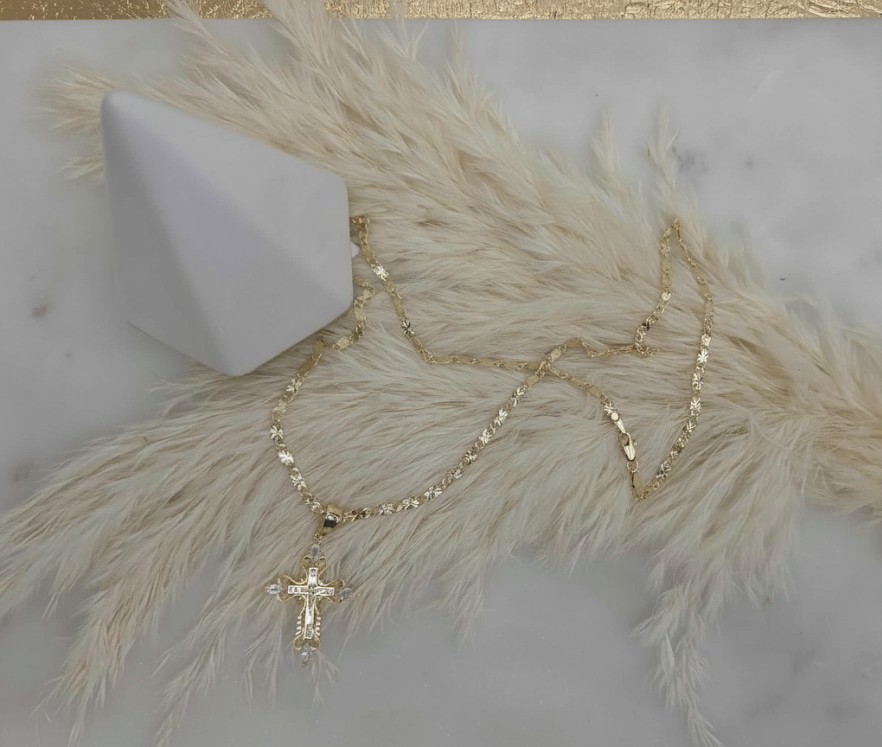 Ornate Cross Criss Cut Mirror Necklace