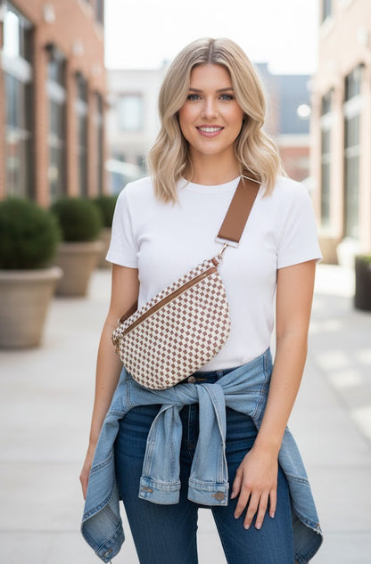 Westlyn Woven Bum Bag- Checkered Brown