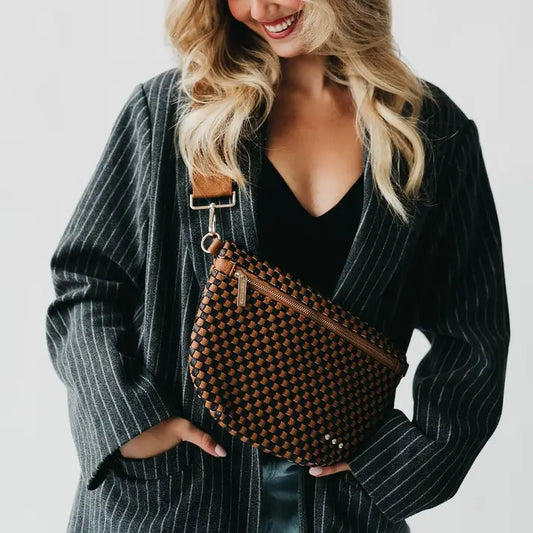 Pretty Simple- Westlyn Woven Bum Bag Checkered Coffee
