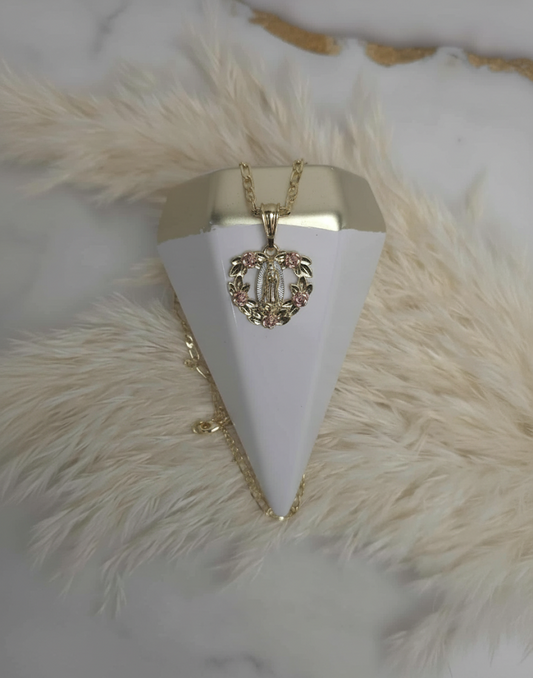 Floral Heart Virgin Figaro Necklace