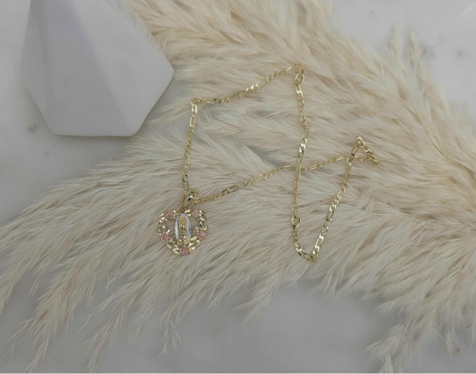Floral Heart Virgin Figaro Necklace
