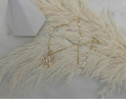 Floral Heart Virgin Figaro Necklace
