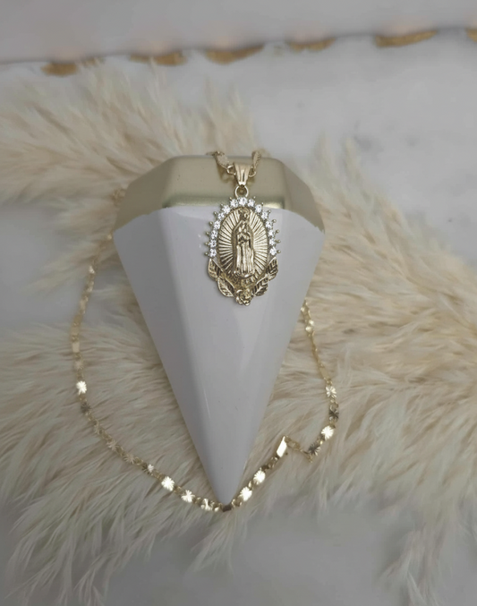 Mother Mary Criss Cut Mirror Necklace