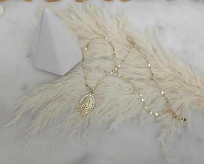 Mother Mary Criss Cut Mirror Necklace