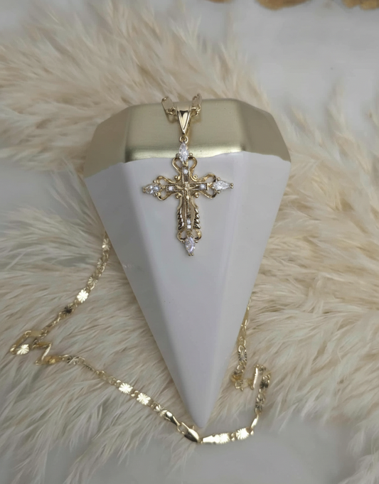 Ornate Cross Criss Cut Mirror Necklace