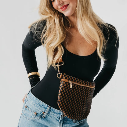 Pretty Simple- Westlyn Woven Bum Bag Checkered Coffee